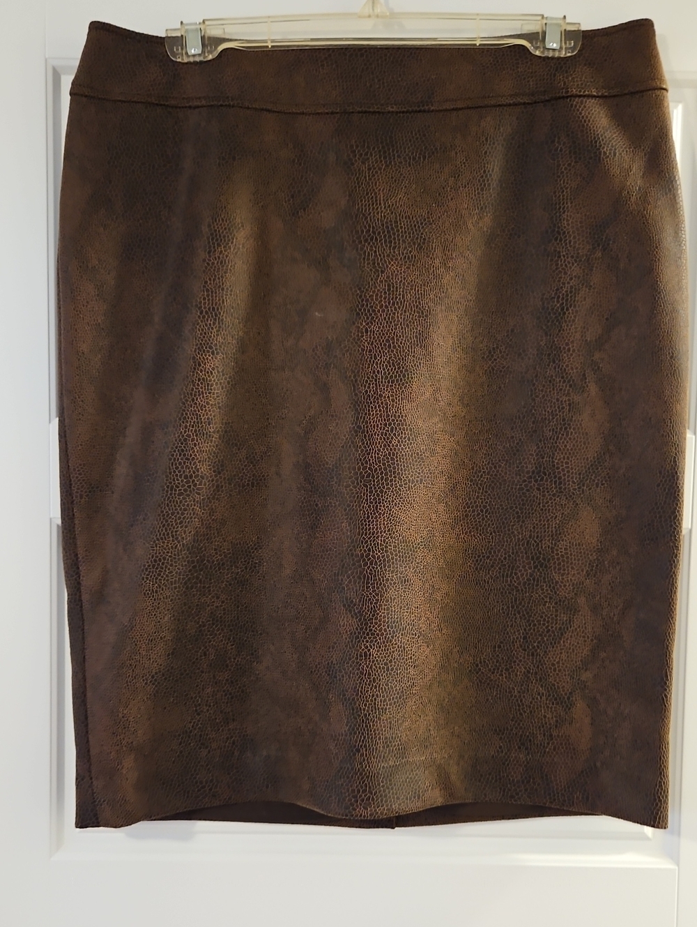 Women's Brown Faux Snake-Skin Leather Pencil Skirt